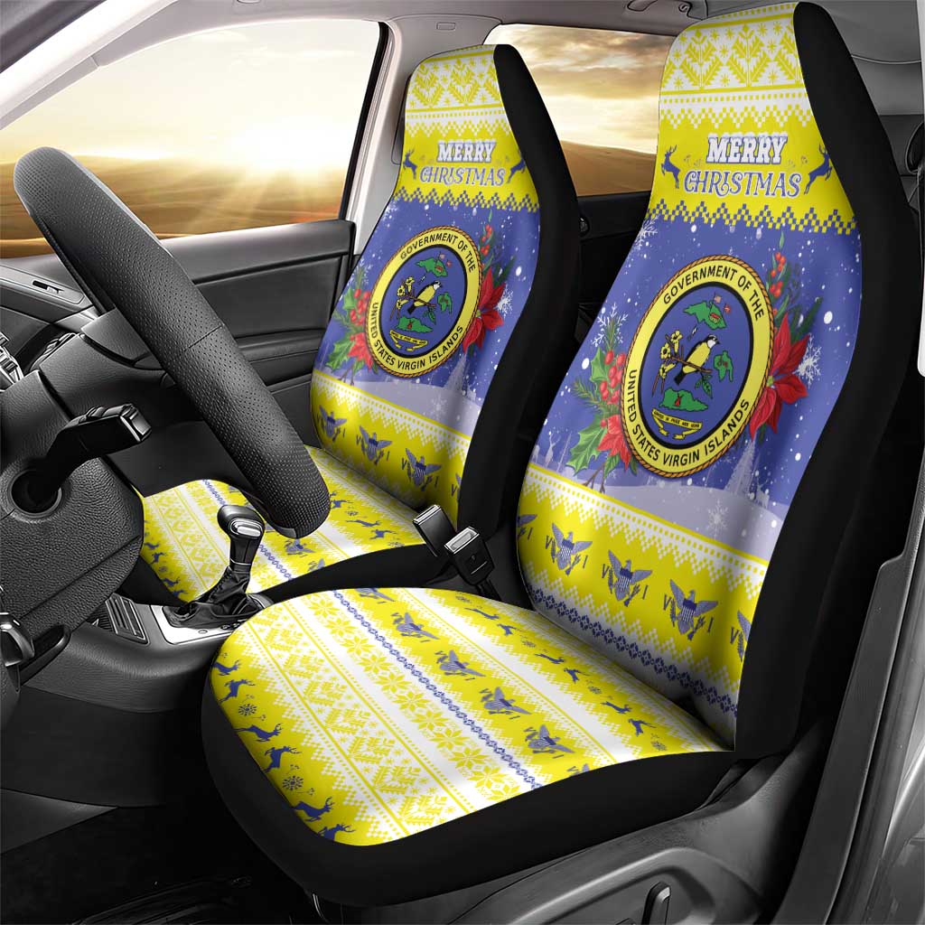 United States Virgin Islands Christmas Car Seat Cover Coat Of Arms With Poinsettia - Wonder Print Shop