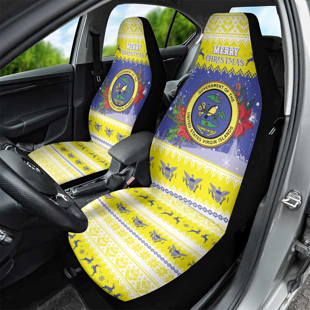 United States Virgin Islands Christmas Car Seat Cover Coat Of Arms With Poinsettia - Wonder Print Shop