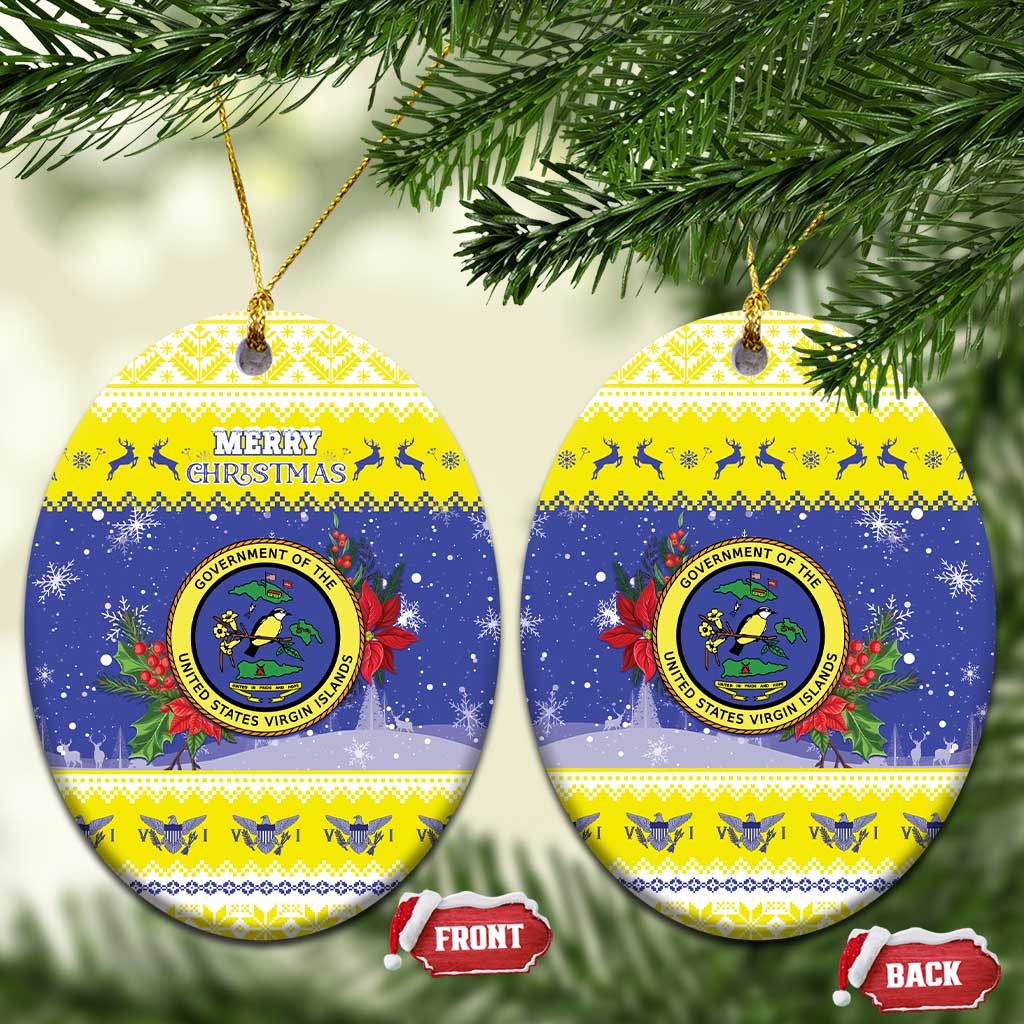 United States Virgin Islands Christmas Ceramic Ornament Coat Of Arms With Poinsettia - Wonder Print Shop