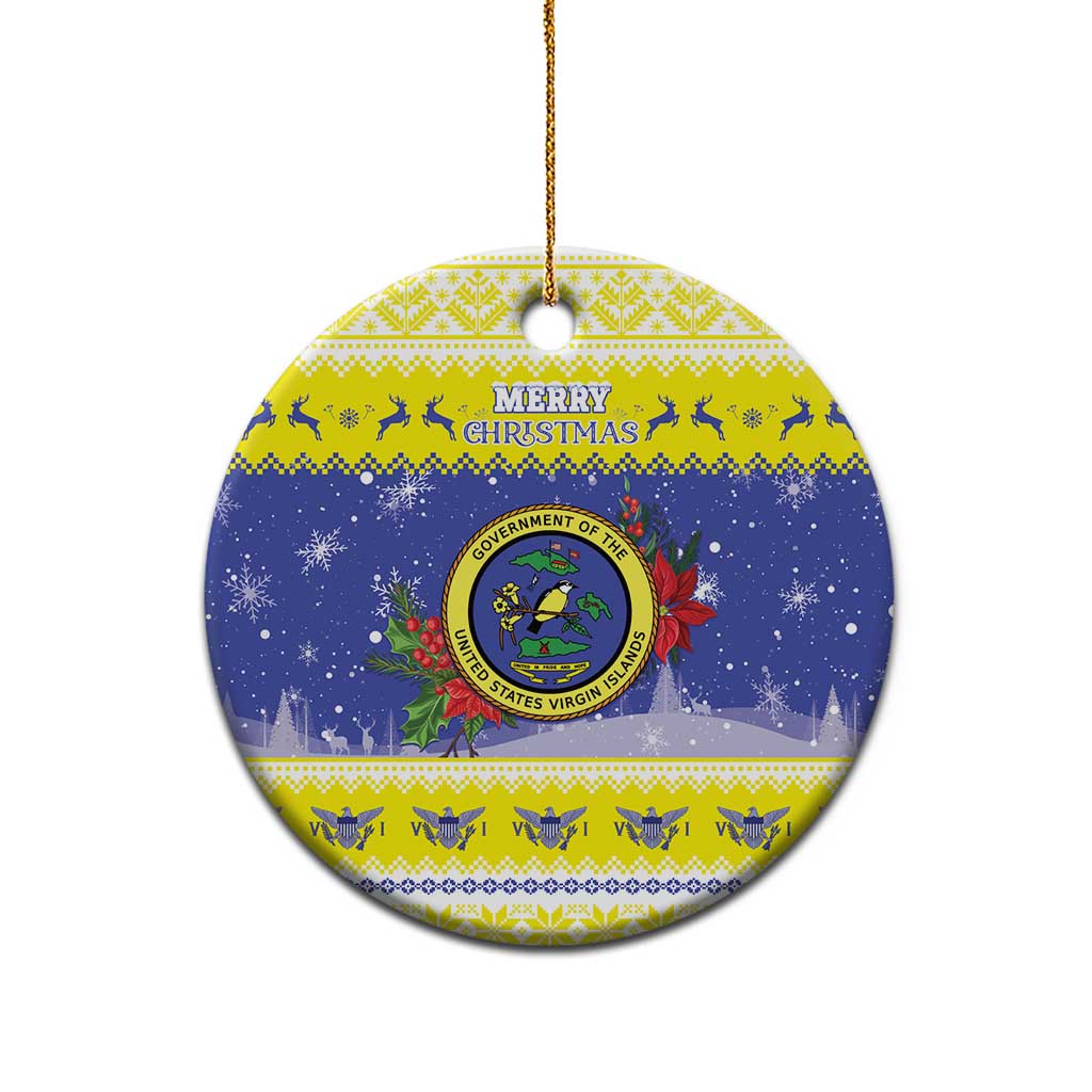 United States Virgin Islands Christmas Ceramic Ornament Coat Of Arms With Poinsettia - Wonder Print Shop