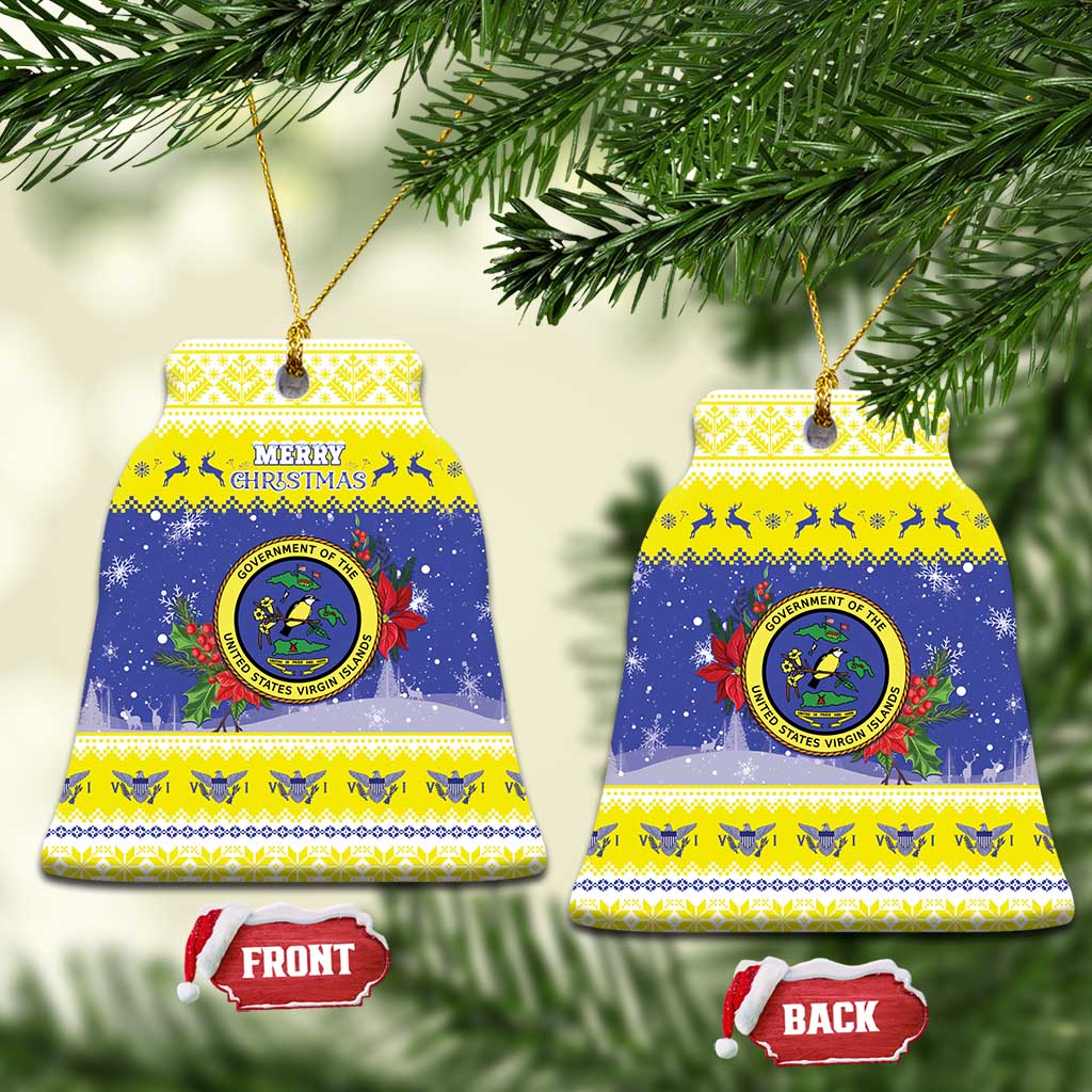 United States Virgin Islands Christmas Ceramic Ornament Coat Of Arms With Poinsettia - Wonder Print Shop