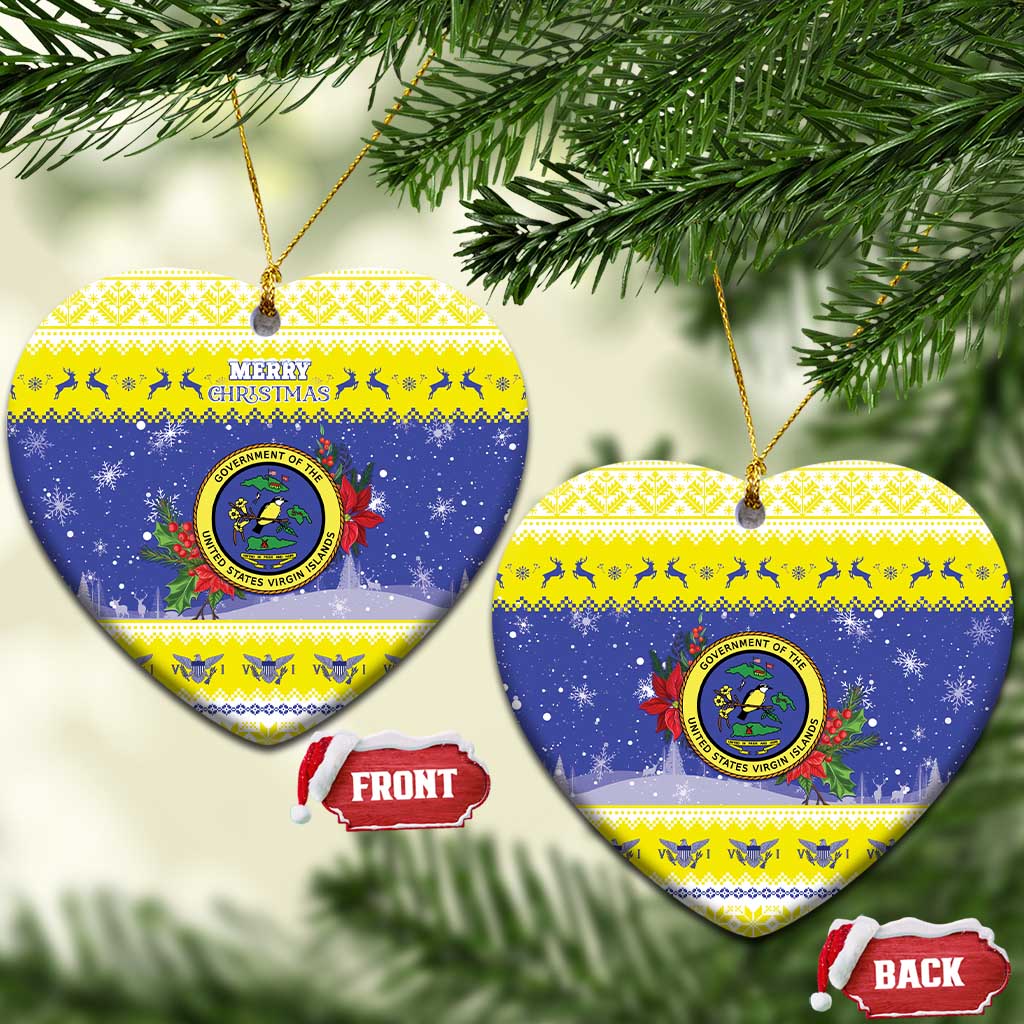 United States Virgin Islands Christmas Ceramic Ornament Coat Of Arms With Poinsettia - Wonder Print Shop