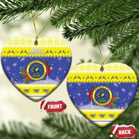 United States Virgin Islands Christmas Ceramic Ornament Coat Of Arms With Poinsettia - Wonder Print Shop