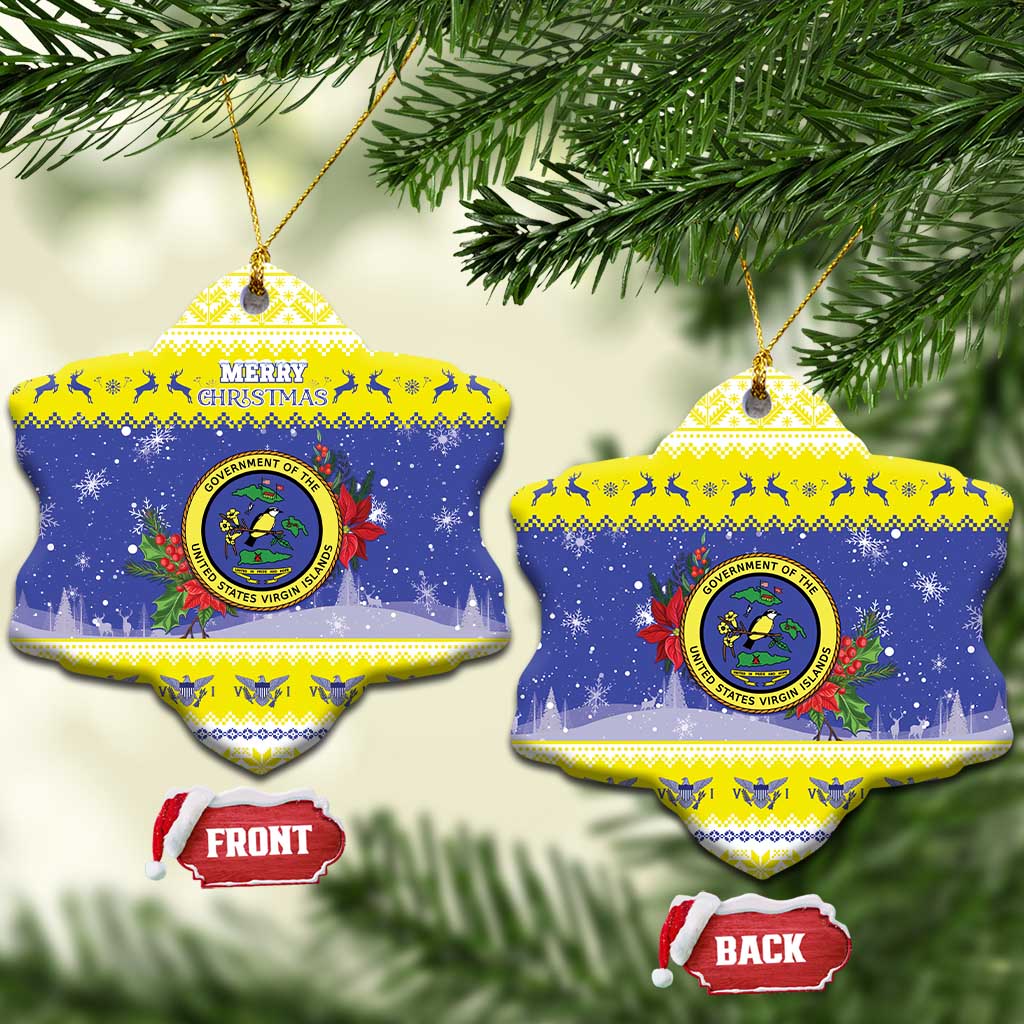 United States Virgin Islands Christmas Ceramic Ornament Coat Of Arms With Poinsettia - Wonder Print Shop