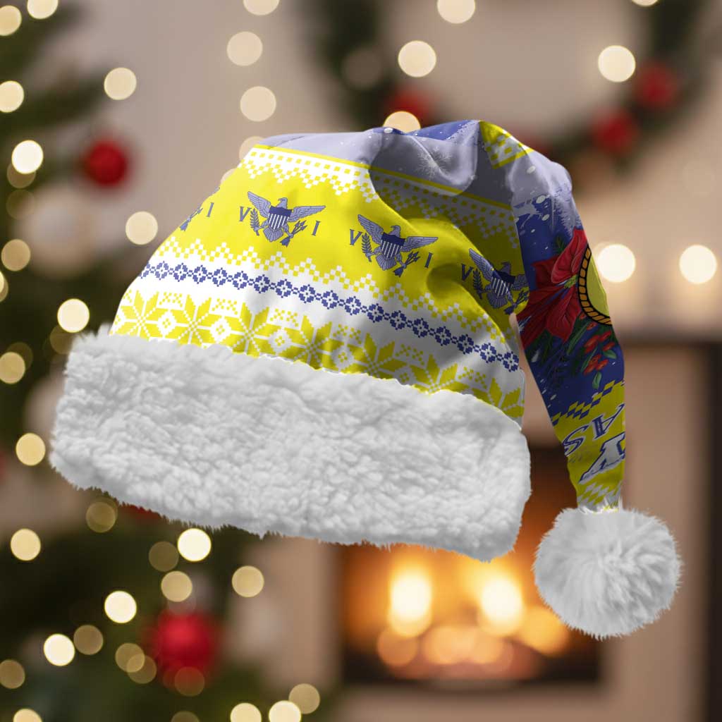 United States Virgin Islands Christmas Santa Hat Coat Of Arms With Poinsettia - Wonder Print Shop