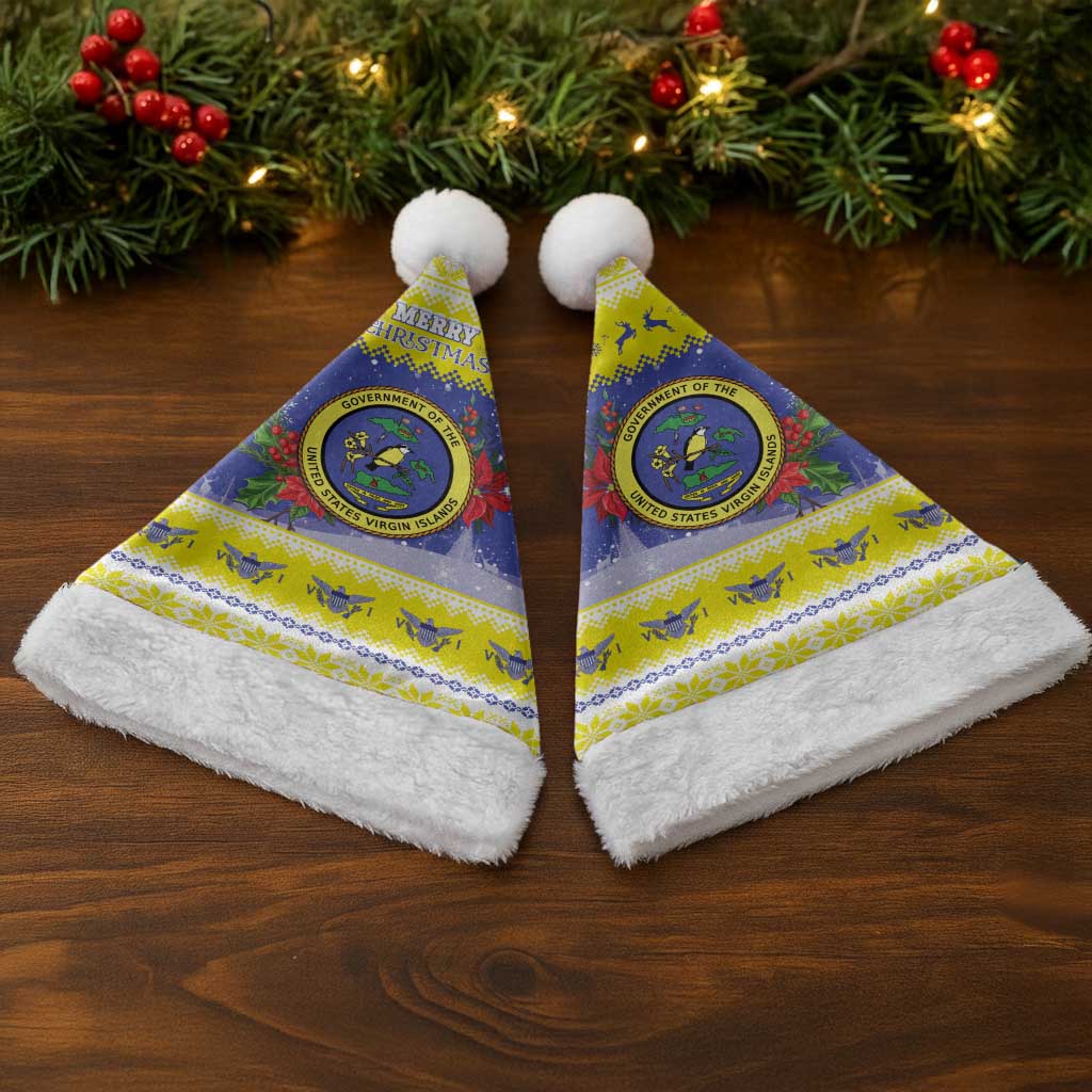 United States Virgin Islands Christmas Santa Hat Coat Of Arms With Poinsettia - Wonder Print Shop