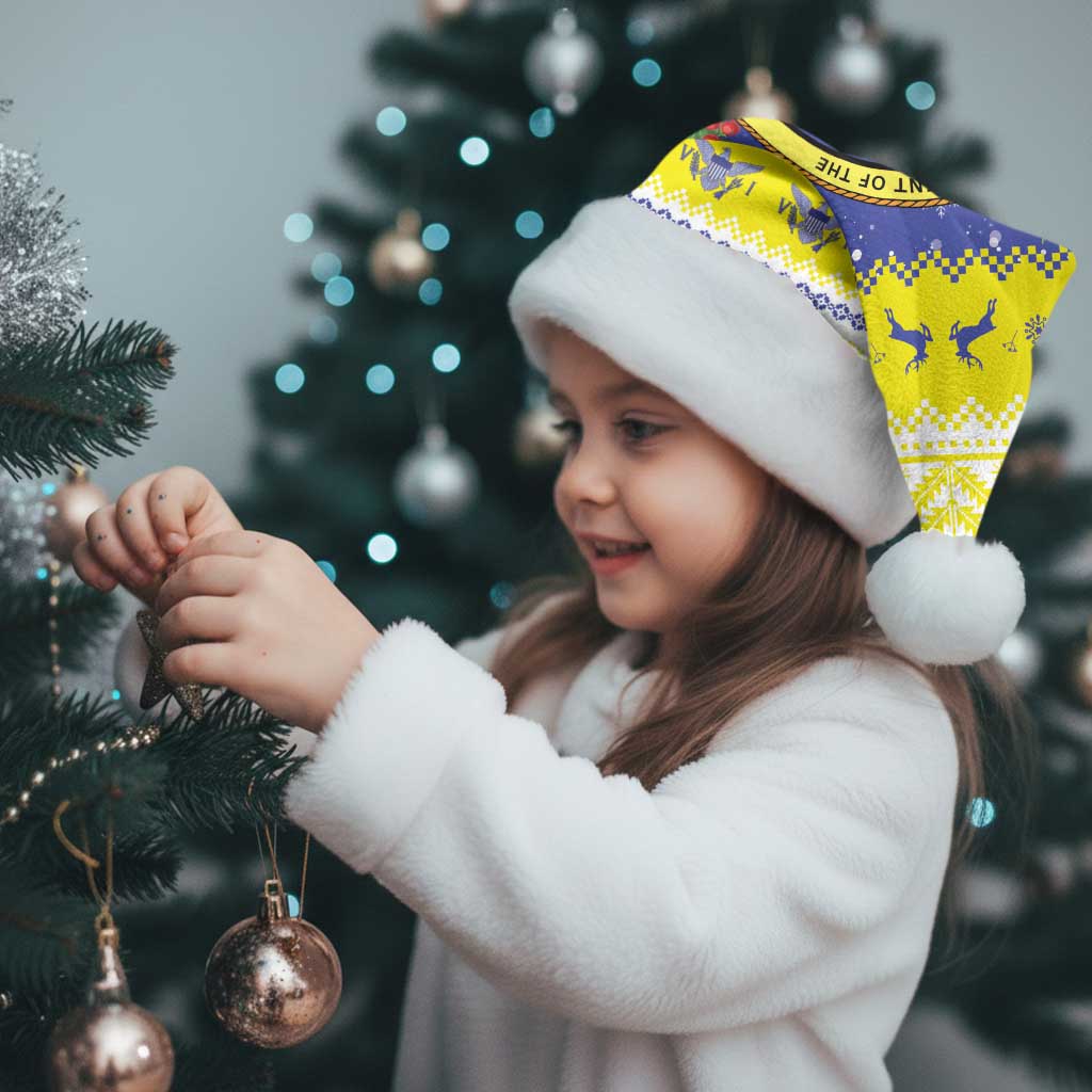 United States Virgin Islands Christmas Santa Hat Coat Of Arms With Poinsettia - Wonder Print Shop