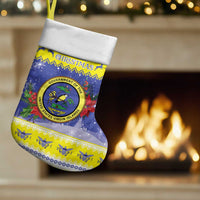 United States Virgin Islands Christmas Stocking Coat Of Arms With Poinsettia - Wonder Print Shop