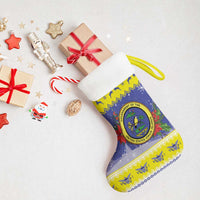 United States Virgin Islands Christmas Stocking Coat Of Arms With Poinsettia - Wonder Print Shop
