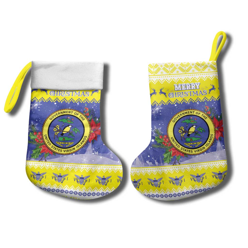 United States Virgin Islands Christmas Stocking Coat Of Arms With Poinsettia - Wonder Print Shop