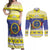 United States Virgin Islands Christmas Couples Matching Off Shoulder Maxi Dress and Long Sleeve Button Shirt Coat Of Arms With Poinsettia - Wonder Print Shop