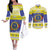 United States Virgin Islands Christmas Couples Matching Off The Shoulder Long Sleeve Dress and Long Sleeve Button Shirt Coat Of Arms With Poinsettia - Wonder Print Shop