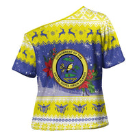 United States Virgin Islands Christmas Cross Shoulder Shirt Coat Of Arms With Poinsettia - Wonder Print Shop