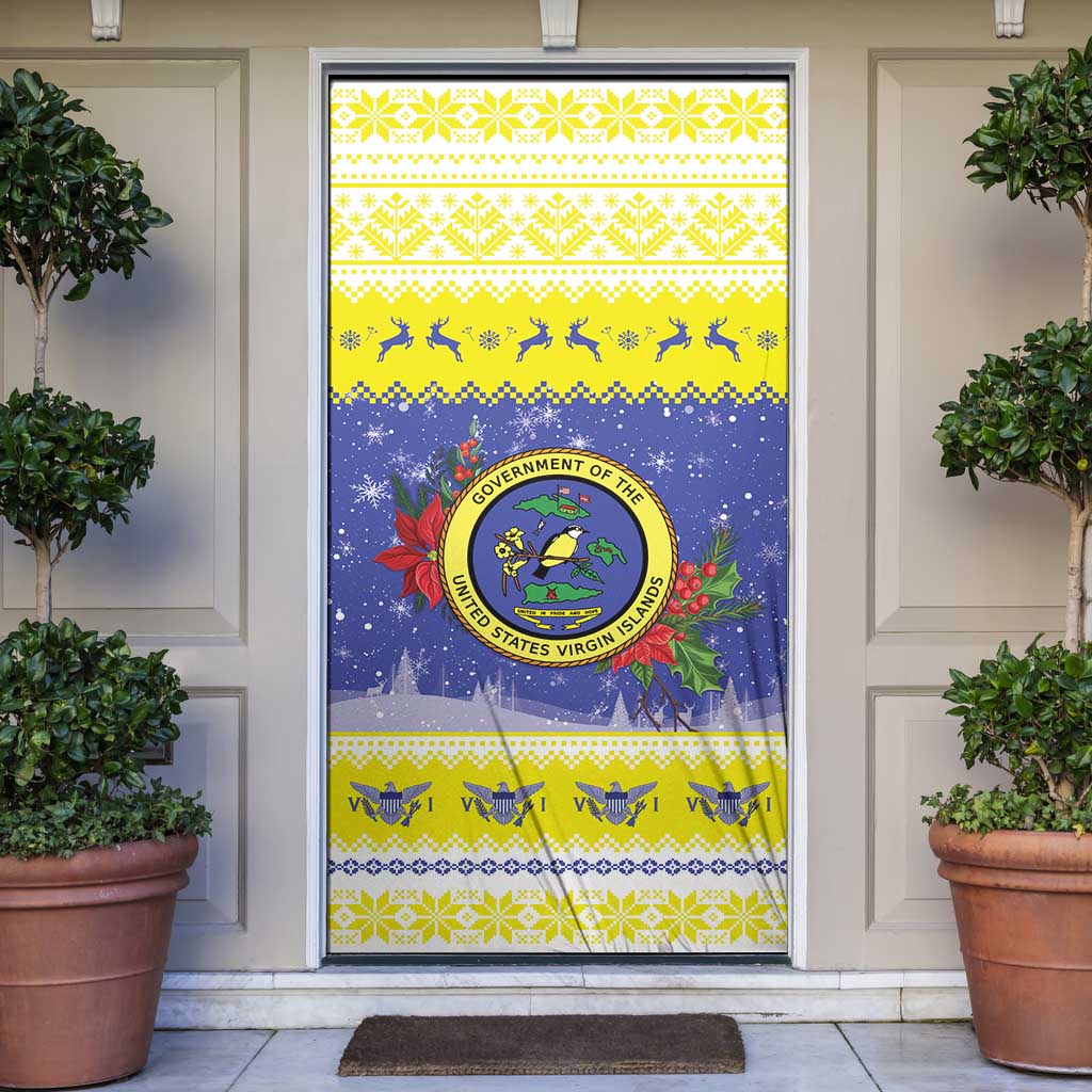 United States Virgin Islands Christmas Door Cover Coat Of Arms With Poinsettia - Wonder Print Shop