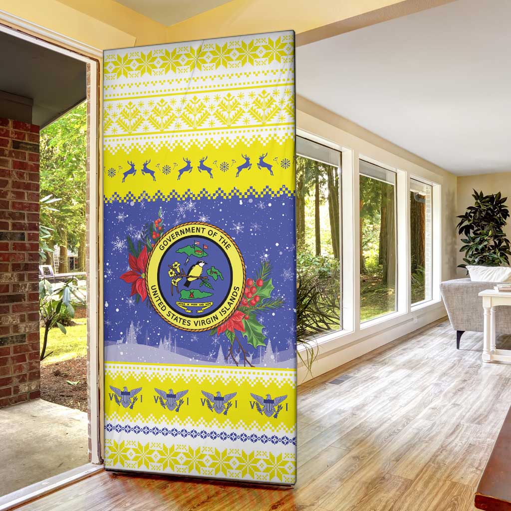 United States Virgin Islands Christmas Door Cover Coat Of Arms With Poinsettia - Wonder Print Shop