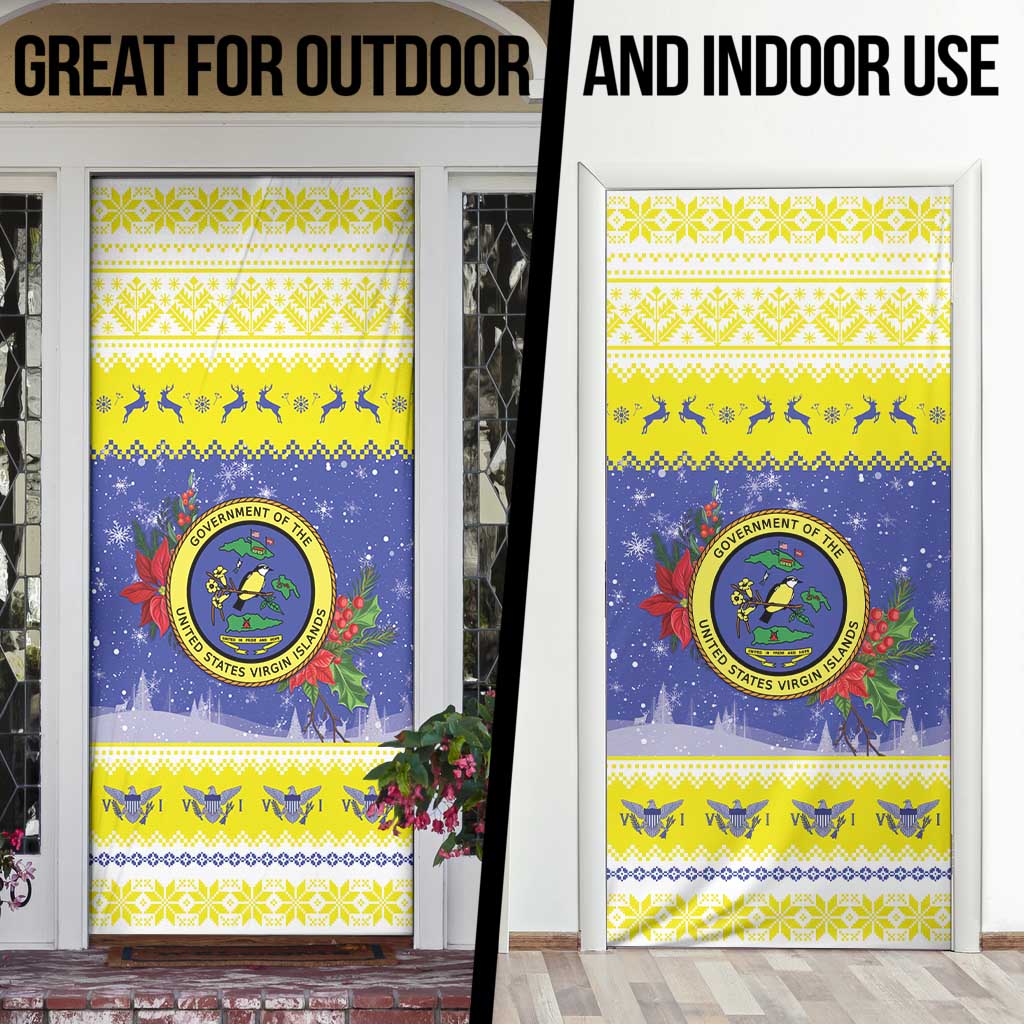 United States Virgin Islands Christmas Door Cover Coat Of Arms With Poinsettia - Wonder Print Shop