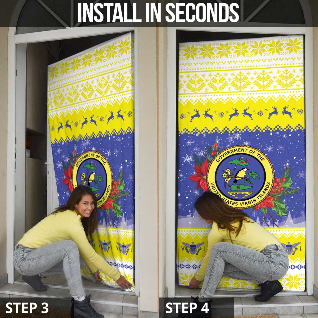 United States Virgin Islands Christmas Door Cover Coat Of Arms With Poinsettia - Wonder Print Shop