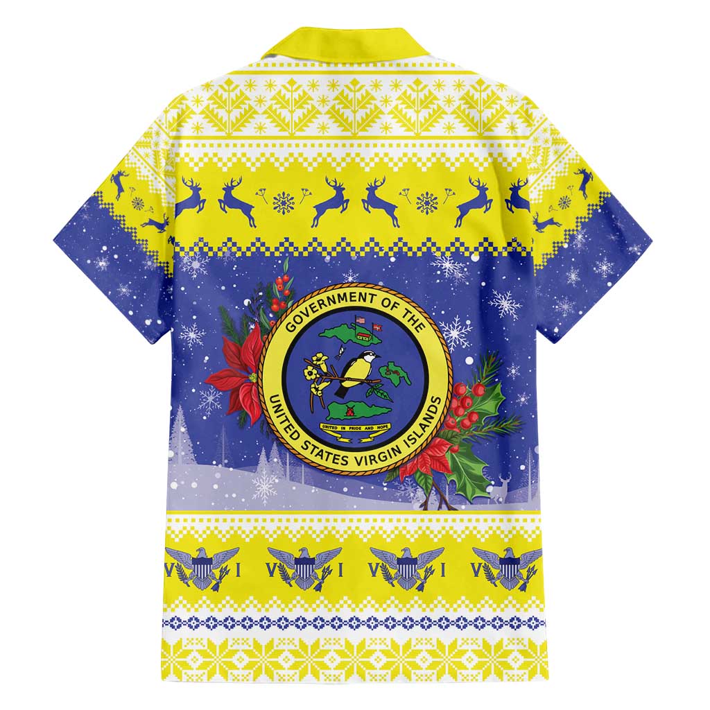 United States Virgin Islands Christmas Family Matching Long Sleeve Bodycon Dress and Hawaiian Shirt Coat Of Arms With Poinsettia - Wonder Print Shop