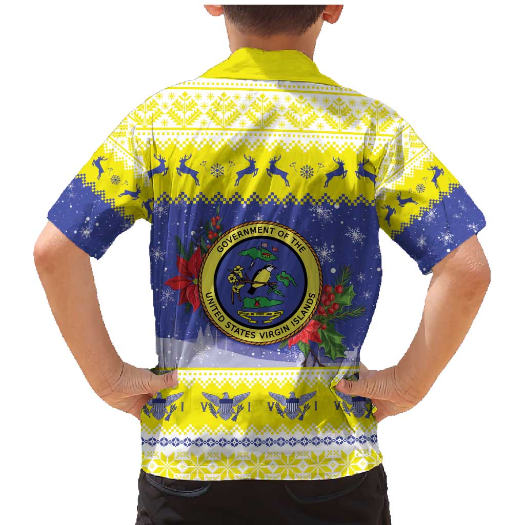 United States Virgin Islands Christmas Family Matching Mermaid Dress and Hawaiian Shirt Coat Of Arms With Poinsettia - Wonder Print Shop