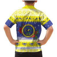 United States Virgin Islands Christmas Family Matching Mermaid Dress and Hawaiian Shirt Coat Of Arms With Poinsettia - Wonder Print Shop
