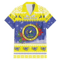 United States Virgin Islands Christmas Family Matching Mermaid Dress and Hawaiian Shirt Coat Of Arms With Poinsettia - Wonder Print Shop