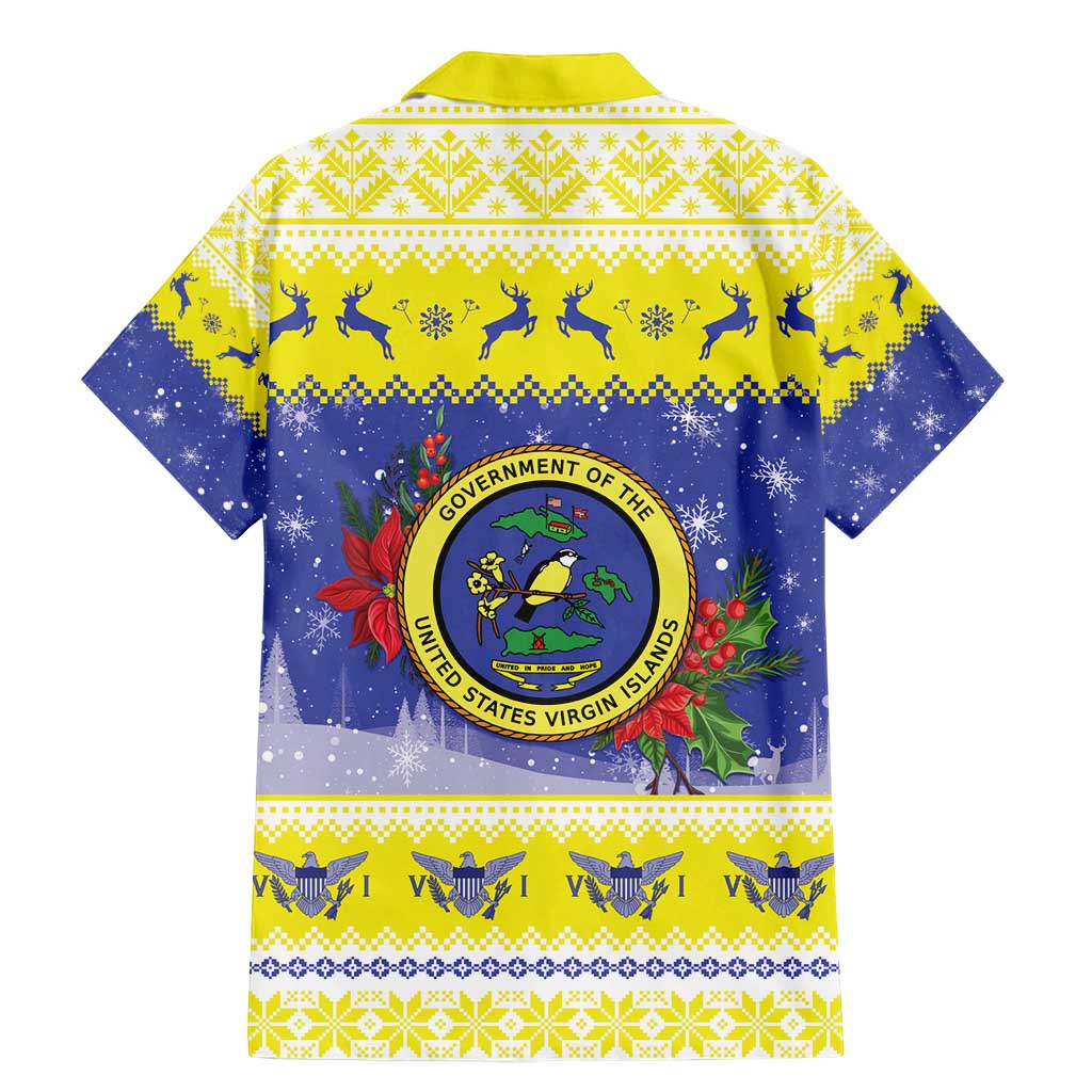 United States Virgin Islands Christmas Family Matching Mermaid Dress and Hawaiian Shirt Coat Of Arms With Poinsettia - Wonder Print Shop