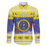 United States Virgin Islands Christmas Family Matching Mermaid Dress and Hawaiian Shirt Coat Of Arms With Poinsettia - Wonder Print Shop