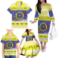 United States Virgin Islands Christmas Family Matching Off The Shoulder Long Sleeve Dress and Hawaiian Shirt Coat Of Arms With Poinsettia - Wonder Print Shop