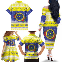 United States Virgin Islands Christmas Family Matching Off The Shoulder Long Sleeve Dress and Hawaiian Shirt Coat Of Arms With Poinsettia - Wonder Print Shop