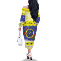 United States Virgin Islands Christmas Family Matching Off The Shoulder Long Sleeve Dress and Hawaiian Shirt Coat Of Arms With Poinsettia - Wonder Print Shop