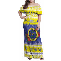 United States Virgin Islands Christmas Family Matching Off Shoulder Maxi Dress and Hawaiian Shirt Coat Of Arms With Poinsettia - Wonder Print Shop