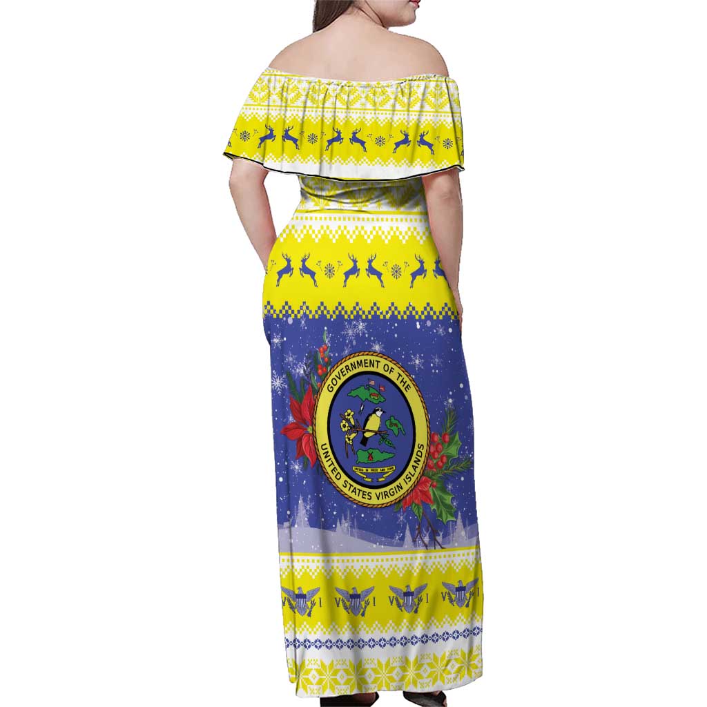 United States Virgin Islands Christmas Family Matching Off Shoulder Maxi Dress and Hawaiian Shirt Coat Of Arms With Poinsettia - Wonder Print Shop