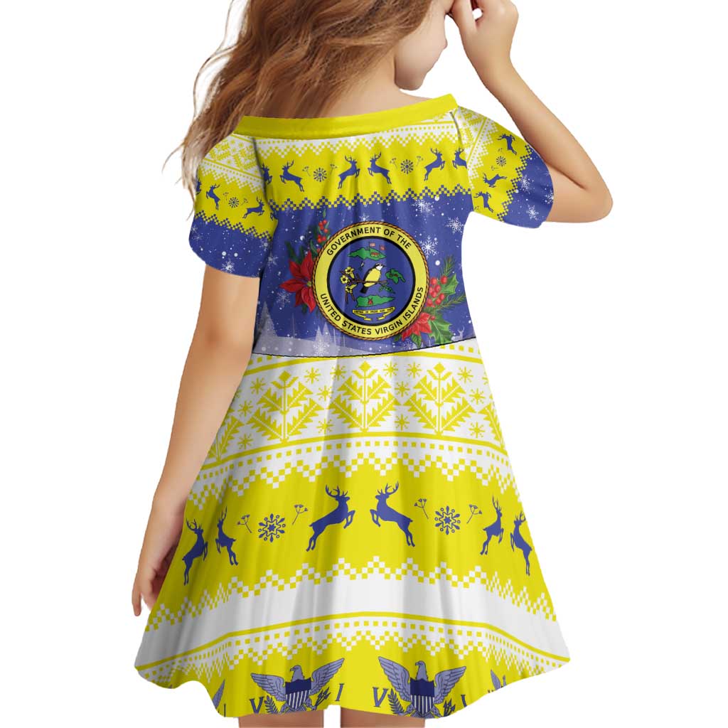 United States Virgin Islands Christmas Family Matching Off Shoulder Short Dress and Hawaiian Shirt Coat Of Arms With Poinsettia - Wonder Print Shop