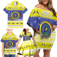 United States Virgin Islands Christmas Family Matching Off Shoulder Short Dress and Hawaiian Shirt Coat Of Arms With Poinsettia - Wonder Print Shop