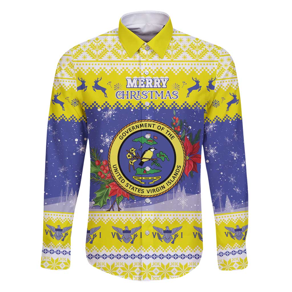 United States Virgin Islands Christmas Family Matching Puletasi and Hawaiian Shirt Coat Of Arms With Poinsettia - Wonder Print Shop