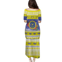 United States Virgin Islands Christmas Family Matching Puletasi and Hawaiian Shirt Coat Of Arms With Poinsettia - Wonder Print Shop