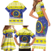 United States Virgin Islands Christmas Family Matching Short Sleeve Bodycon Dress and Hawaiian Shirt Coat Of Arms With Poinsettia - Wonder Print Shop