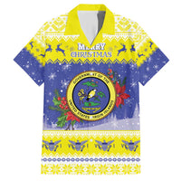 United States Virgin Islands Christmas Family Matching Short Sleeve Bodycon Dress and Hawaiian Shirt Coat Of Arms With Poinsettia - Wonder Print Shop