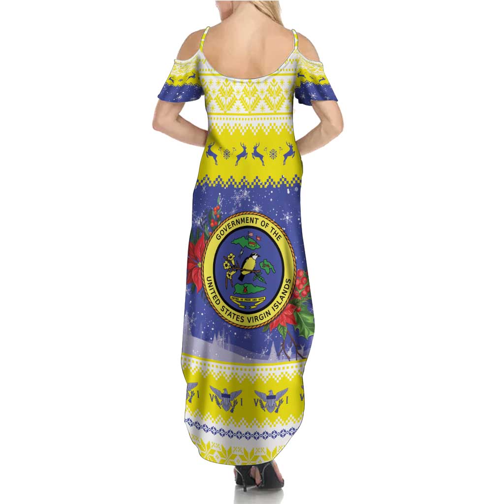United States Virgin Islands Christmas Family Matching Summer Maxi Dress and Hawaiian Shirt Coat Of Arms With Poinsettia - Wonder Print Shop