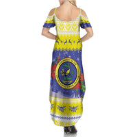 United States Virgin Islands Christmas Family Matching Summer Maxi Dress and Hawaiian Shirt Coat Of Arms With Poinsettia - Wonder Print Shop