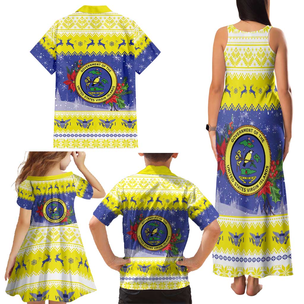 United States Virgin Islands Christmas Family Matching Tank Maxi Dress and Hawaiian Shirt Coat Of Arms With Poinsettia - Wonder Print Shop