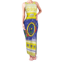 United States Virgin Islands Christmas Family Matching Tank Maxi Dress and Hawaiian Shirt Coat Of Arms With Poinsettia - Wonder Print Shop