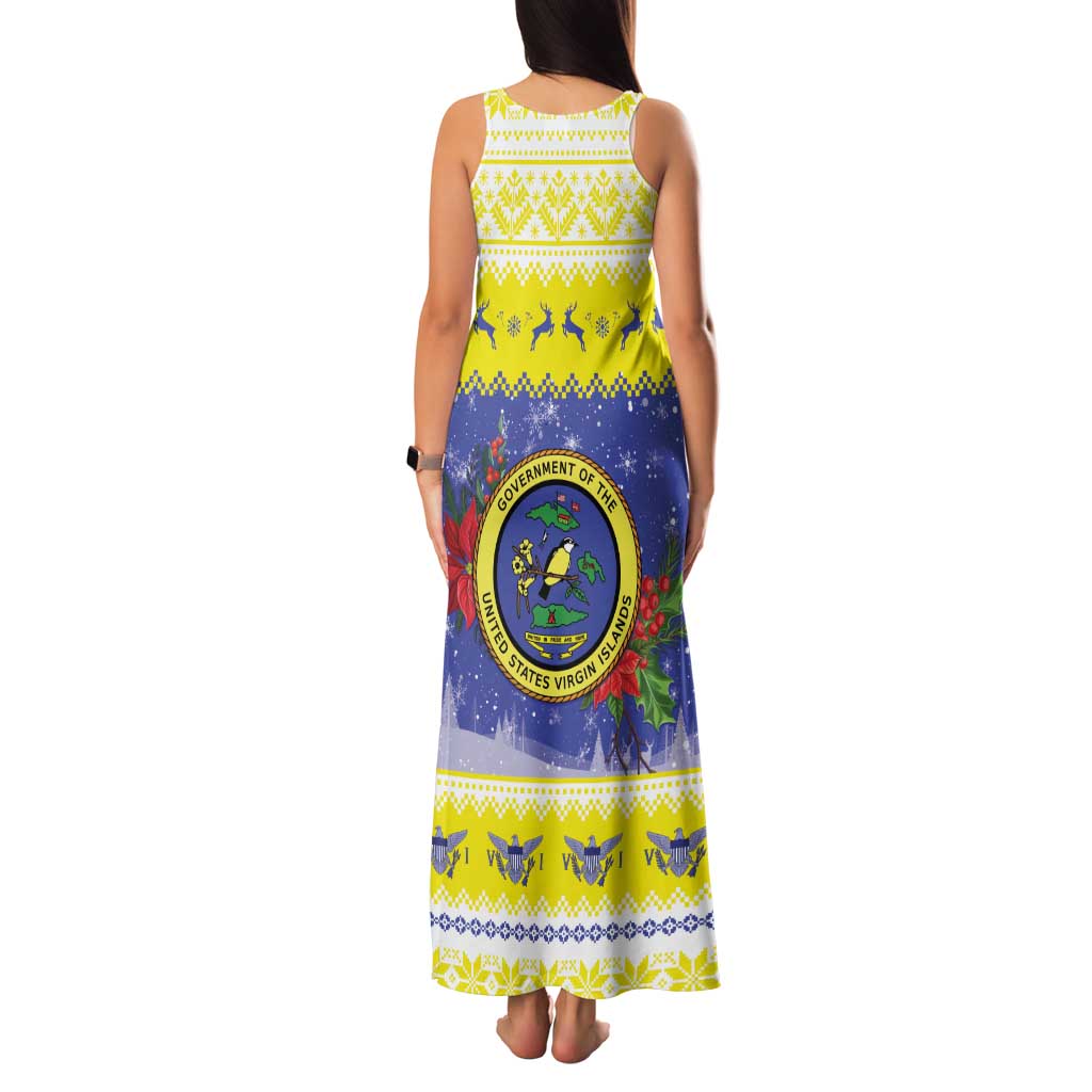 United States Virgin Islands Christmas Family Matching Tank Maxi Dress and Hawaiian Shirt Coat Of Arms With Poinsettia - Wonder Print Shop