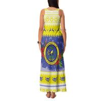 United States Virgin Islands Christmas Family Matching Tank Maxi Dress and Hawaiian Shirt Coat Of Arms With Poinsettia - Wonder Print Shop