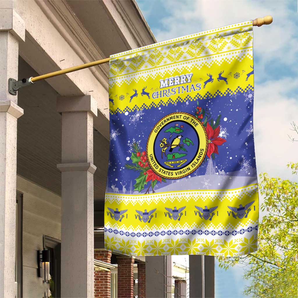United States Virgin Islands Christmas Garden Flag Coat Of Arms With Poinsettia - Wonder Print Shop