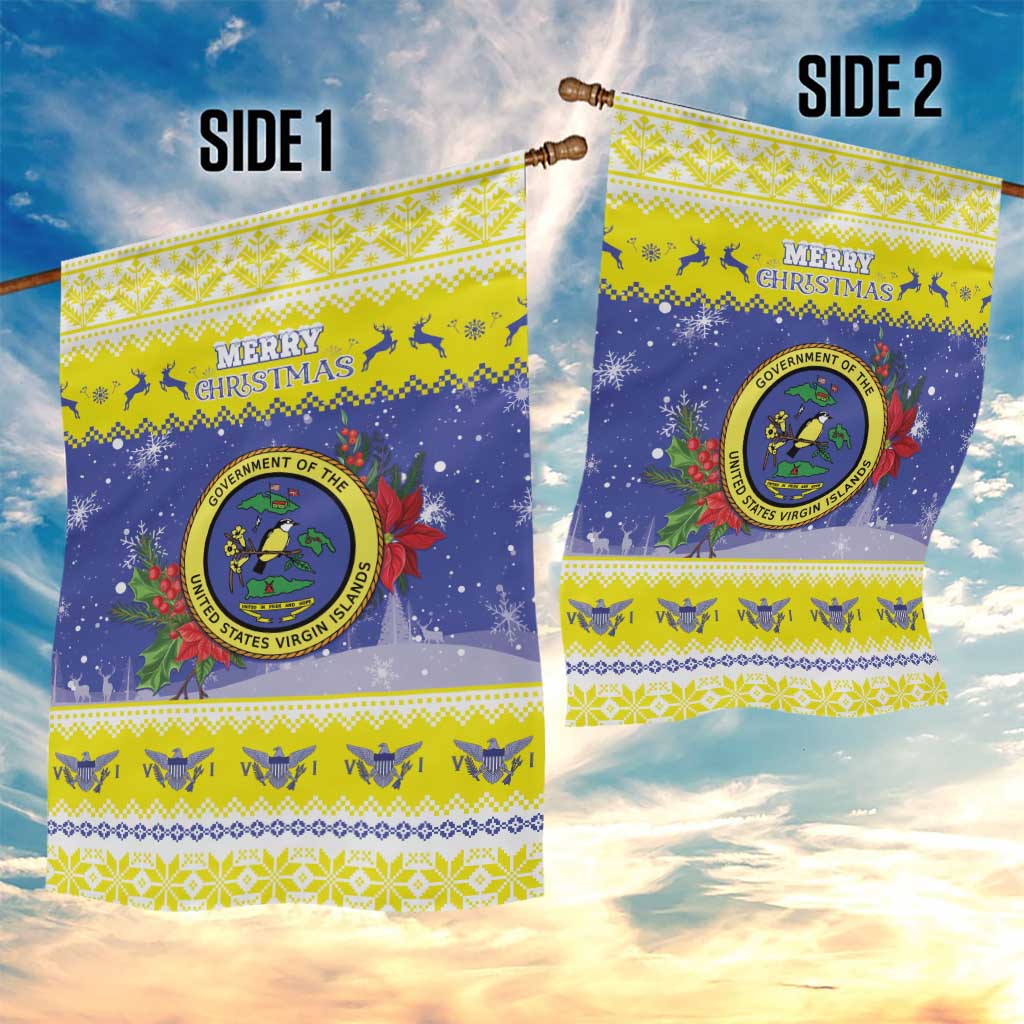 United States Virgin Islands Christmas Garden Flag Coat Of Arms With Poinsettia - Wonder Print Shop