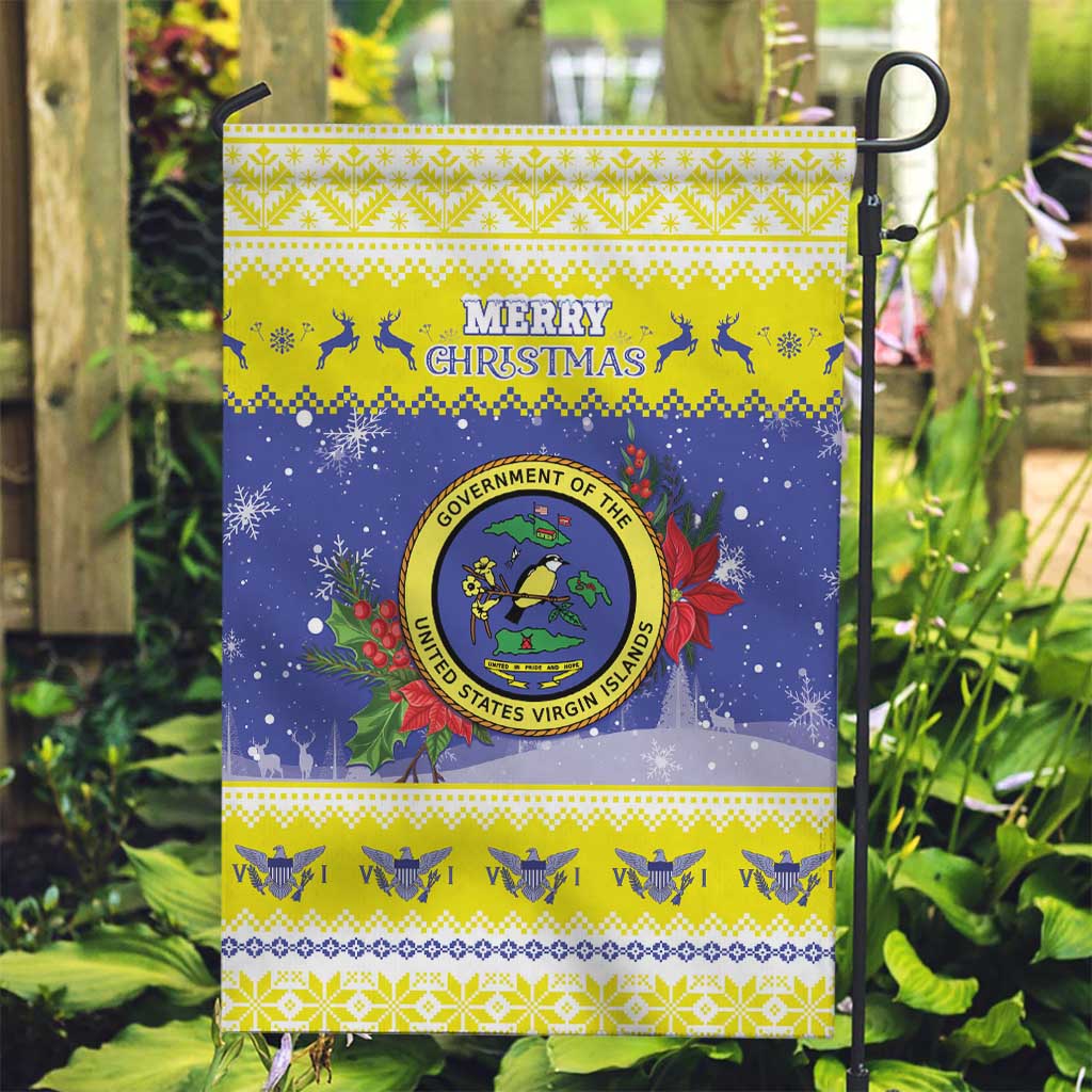 United States Virgin Islands Christmas Garden Flag Coat Of Arms With Poinsettia - Wonder Print Shop
