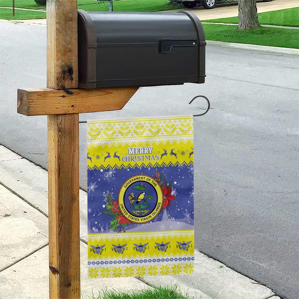 United States Virgin Islands Christmas Garden Flag Coat Of Arms With Poinsettia - Wonder Print Shop