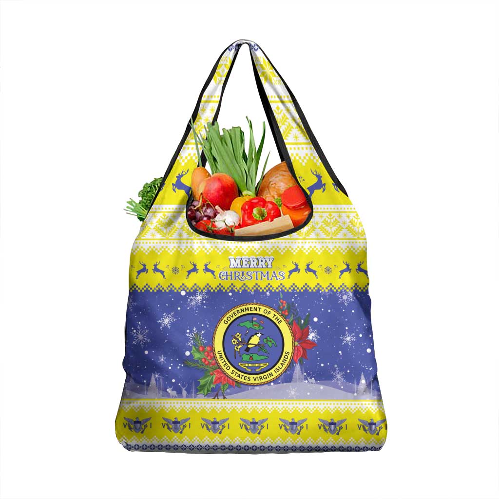 United States Virgin Islands Christmas Grocery Bag Coat Of Arms With Poinsettia - Wonder Print Shop