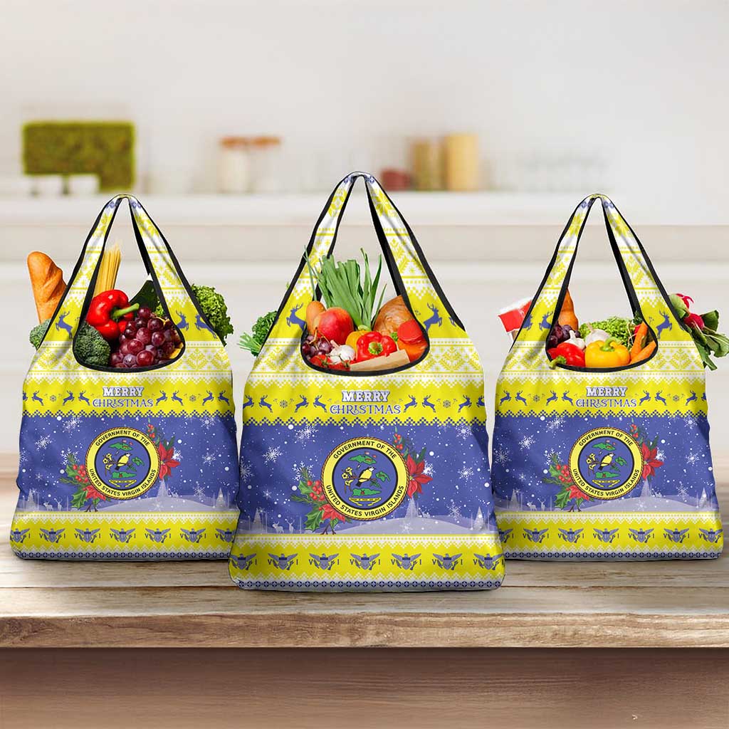 United States Virgin Islands Christmas Grocery Bag Coat Of Arms With Poinsettia - Wonder Print Shop